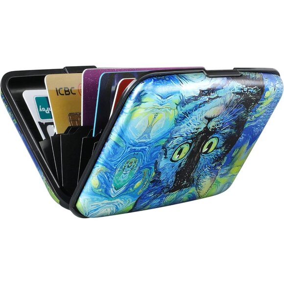 Wallet Credit Cards Holder Blue Cat - Picture 6 of 7